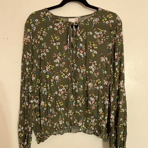 Green Floral Smocked Peplum Waist